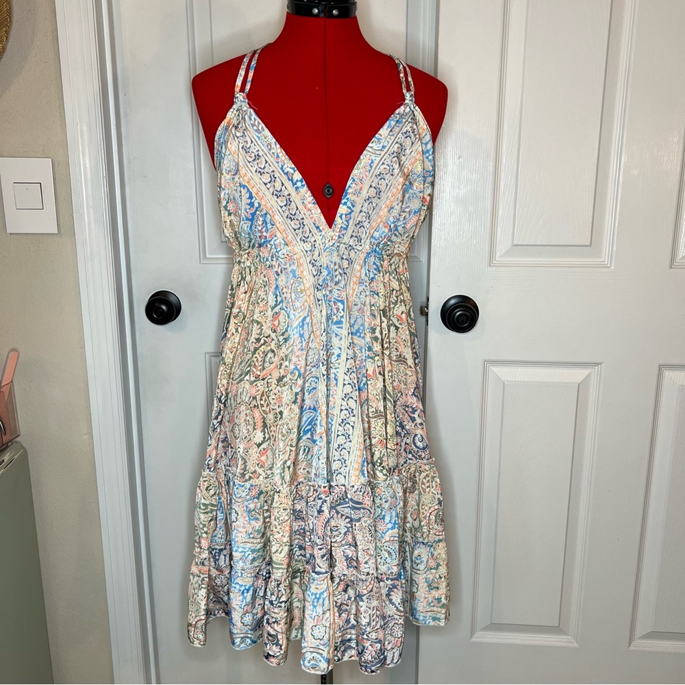 Creations Free Size Bohemian Tiered Dress Backless Sleeveless Gypsy, Paisley